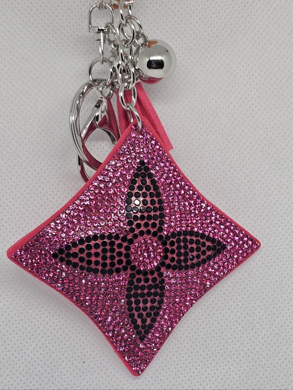 Pink Rhinestone Monogram Flower Bag Charm - Picture 2 of 2